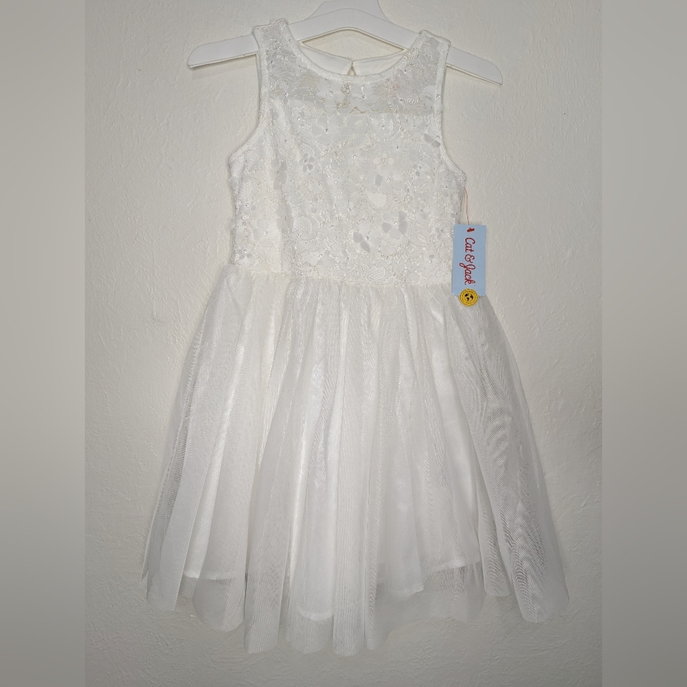 NWT Cat & Jack Girls Off White Party Dress Size M